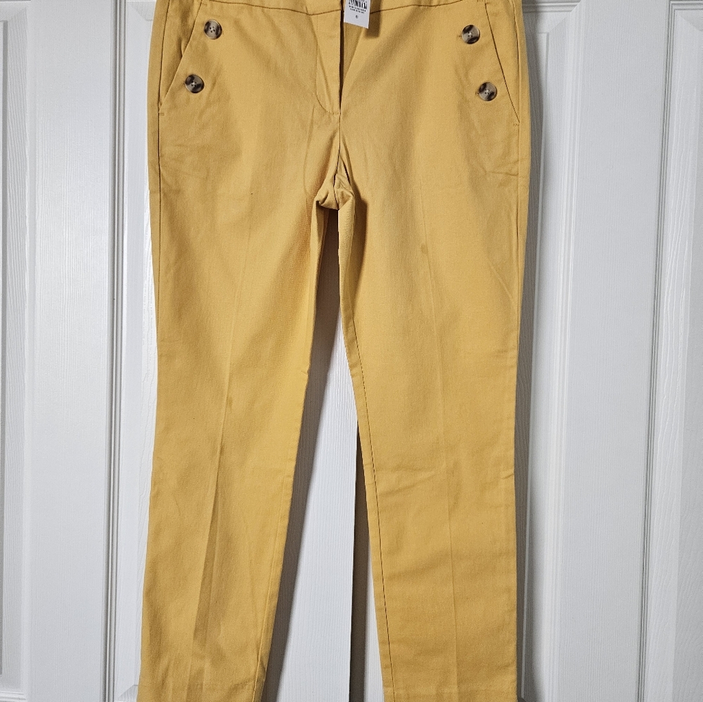 LOFT Yellow Slim Sailor-Button Capris